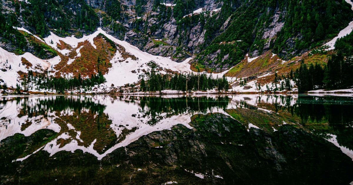 mirror image of mountains in a lake